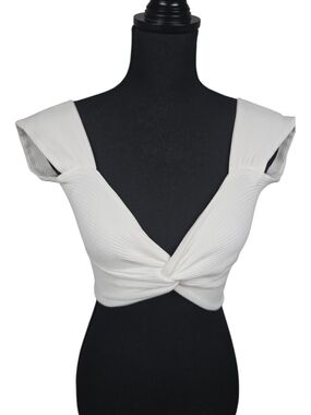 SHEIN White Twist-Front Ribbed Crop Top